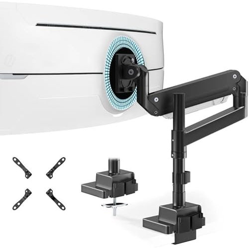 24-57 Zoll Monitor Halterung 1 Monitor für Flach & Curved Bildschirm,Gasfeder Monitor Tischhalterung mit Stange bis 27 kg,Höhenverstellbar Neigbar Schwenkbar,VESA 75/100/200 mm