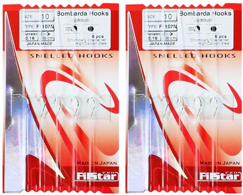 PRO FILSTAR Sbirolino Angelhaken Set mit Vorfach 10 Stück, Größe 10, Fluorocarbon 150cm, Dia 0,16mm - Angeln Zubehör für Forelle & Zargan - Meeresangeln Haken Set - Sport Set Hooks - Fishing Rig