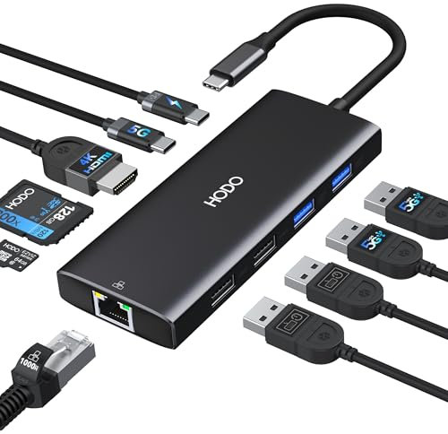 USB C Hub Ethernet für MacBook Air, Adapter Mac Book Zubehör 10 in 1 mit 4K 60Hz HDMI, Ethernet, 100W PD, SD TF Kartensteckplatz, 4USB und USB-C Datenport, Type C Dongle für iPad, Surface