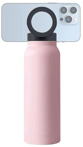 Botella de agua con soporte para teléfono, taza aislada para teléfono celular, de acero inoxidable con soporte magnético para teléfono, para gimnasio, deporte