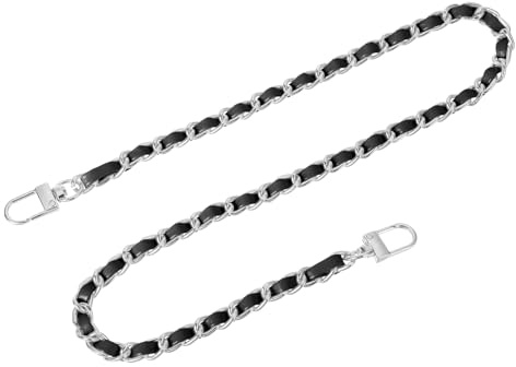 QUARKZMAN Taschenkette Geldbörse Kettenriemen, 60cm Kurz Taschenriemen Handtaschenketten Geldbörsengurte mit Schnallen für Handtasche Ersatzriemen(Schwarzer Riemen + Silberne Kette)