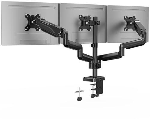 ErgoFocus Triple Monitor Desk Mount for Computer Screens up to 32, Holds up to 19.8 lbs Each, 3 Monitor Arm with Gas Spring, Heavy Duty Stand Vesa Mount 75x75, 100x100
