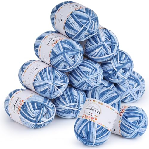 Aeelike 600g Farbverlaufgarn, Acrylic Häkelgarn zum Stricken, Blau-weiß | 5ply Wolle zum Häkeln für Anfänger, Weich Häkel Farbverlaufswolle Set, Strickwolle Dickes Babywolle