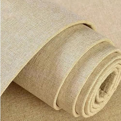 AIJUSSS Selbstklebende Leinenstoff-Tapete for Abziehen und Aufkleben, Wandpaneel, Wärmedämmung, Schallschutz for Schlafzimmer, Wohnzimmer, Küche, TV-Wand(Beige)