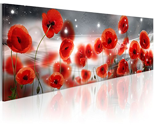 murando - Leinwandbild Glasbild Mohnblumen rot, 135x45 cm, 1-teilig, modern