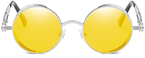 ROCKNIGHT lunettes de soleil rondes jaunes polarisées pour hommes femmes lunettes de soleil de vision nocturne monture en métal