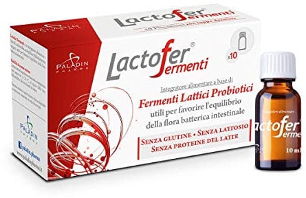 Paladin Pharma Lactofer Integratore Ferment Lattici Probiotici Senza Zucchero - 10 Flaconcini Da 10 Ml, color Rosso, 10