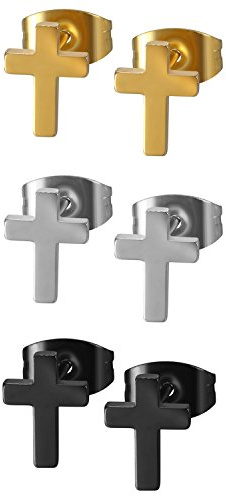 JewelryWe Schmuck Kreuz Ohrstecker für Herren und Damen, Edelstahl Poliert Christlich Kruzifix Ohrringe Ohrschmuck Schwarz