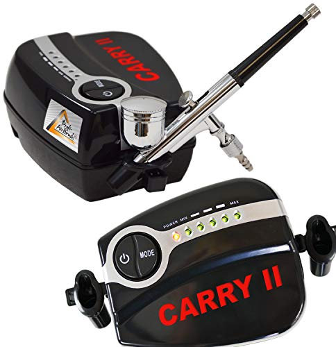 AirBrush Set Carry II - Airbrush Kompressor Set für Airbrushfarben Airbrushpistole Double Action-Gun 130 D mit 0,3mm Düse, optimales Airbrush-Kit für alle Standard-Aufgaben