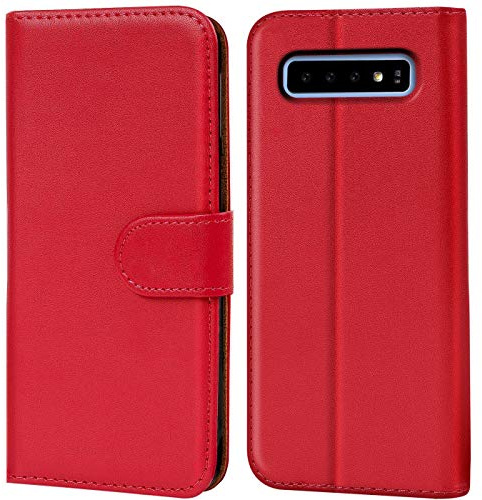 Verco Handyhülle für Galaxy S10 Hülle, Schutzhülle für Samsung Galaxy S10 Tasche PU Leder Flip Case Brieftasche - Rot