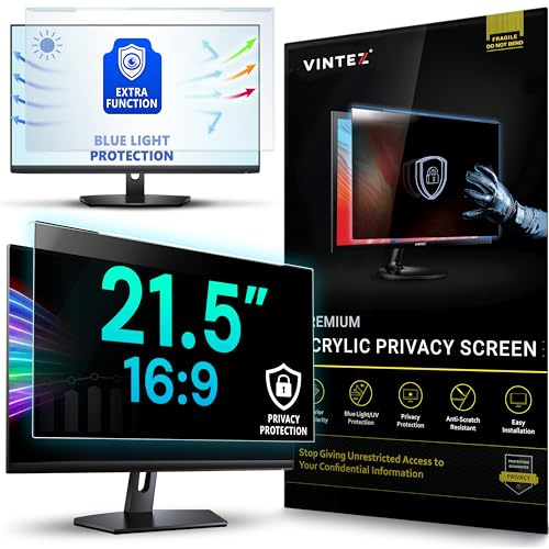 VINTEZ Universal 21.5 - 16:9 Aspect Ratio - Computer Privacy Screen Filter for Widescreen Computer Monitors - 19.3 x 11.3 = 491 x 288 mm - Monitor Frame Hanging Type