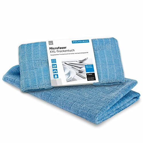 POLYCLEAN 2x XXL Microfasertuch – Saugstarkes Trockentuch aus Microfaser (55 x 50 cm, Blau) – Küchentücher mit hoher Aufnahmekapazität inklusive 1x gratis Wäschesack – Geschirrtuch Putztücher