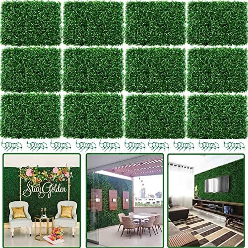 Nisorpa Künstliche Hecke, Buchsbaum-Paneele, Rankgitter, 12 Stück, künstliche Efeu-Pflanzen, Sichtschutzzaun, 40 x 60 cm, künstliche Hecken, Wand, grünes Gras, Hintergrund für drinnen und draußen,