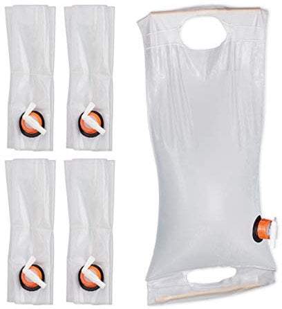 Relaxdays 5 Bidones Plegables para Agua, 10 L, Garrafa con Grifo, No Deja Olores ni Sabores, PVC, Transparente