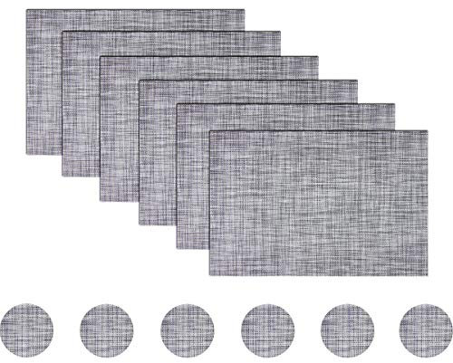 BECHEN Placemats with Coasters Set of 6, Vinyl Heat-Resistant Table Mats Washable Plastic Kitchen Placemats for Dining Table Indoor Outdoor(45x30 cm, Multi-Grey)
