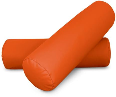 Happers Nackenrolle 2er-Pack 50x15cm aus Kunstleder Orange. Nackenkissen zur Linderung von Haltungsschmerzen oder zum Schlafen