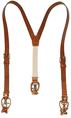 1 Zoll Herren Hosenträger 3 in 1 Leder Echt Hosenträger Gummiband mit Clips Knöpfen Karabinerhaken, hellbraun, Large