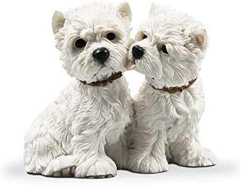 SY-Home Paar Statue Skulptur, Harz Simulation West Highland White Terrier Hundeskulptur Modell Auto Dekoration Hausgarten Handwerk Dekoration 3,5 * 2,7 * 3,7in