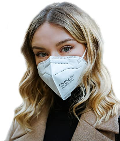 Nano Atemschutzmaske SpurTex® V100 FFP2 NR Maske ohne Ventil – CE-zertifiziert, Filtereffizienz 98,5% Schutz gegen ultrafeine Partikel und Allergien