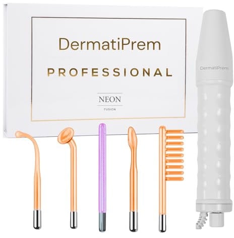 DermatiPrem High Frequency Facial Machine- Portable Handheld High Frequency Facial Wand- Skin Therapy Machine w 5 Fusion Neon