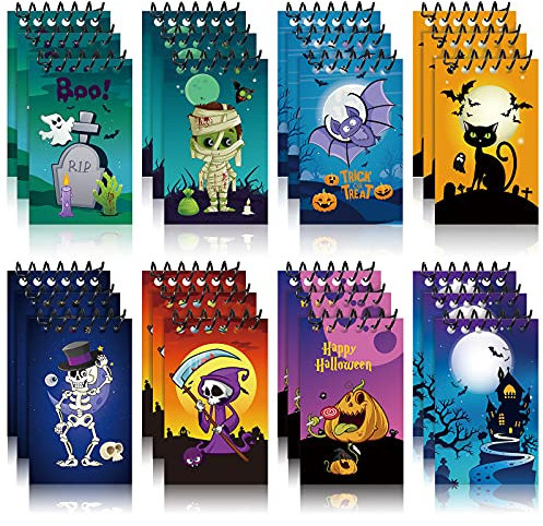 24 Stücke Halloween Mini Spiral Notizblöcke Halloween Party Gefallen Notebooks Kürbis Spiral Journal Notebook Halloween Preise Süßes oder Saures Goodie Tasche Füller für Party Lieferungen