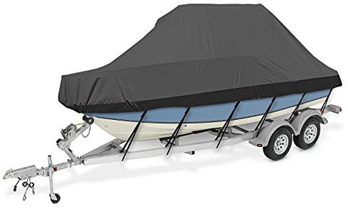 AMGJ Housse de Bateau Remorque, Tissu Oxford 600D Imperméable Résistante aux UV Bache de Protection pour Bateaux à Toit Rigide/T-Top,Noir,818cm x 530cm