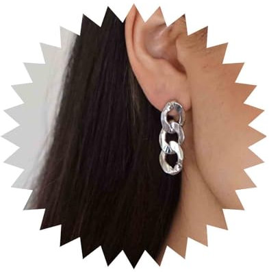 Yheakne Punk Gliederkette Silber Kabel Link Ohrringe Panzerkette Tropfen Minimalistische Statement Ohrringe für Frauen und Mädchen