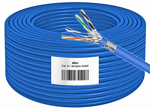 ARLI Cat8.1 Verlegekabel 50m | S/FTP doppelt geschirmt | bis zu 40 Gbit/s & 2000 MHz | Halogenfrei LSZH | AWG 23 Massivleiter | PoE+ & Multimedia | Metermarkierung | Ethernet Netzwerkkabel Cat8