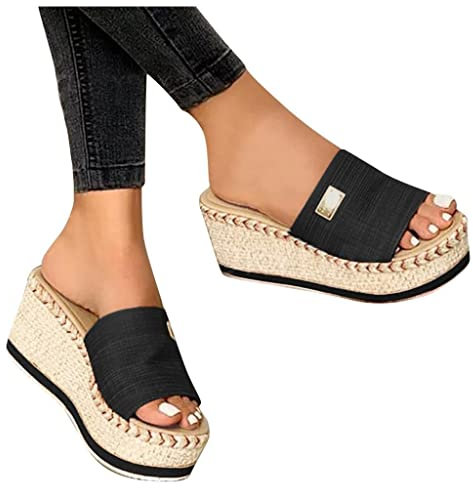 PAIDAXING Sandalias de plataforma de cuña alpargatas sin cordones para mujer, sandalias bohemias con puntera abierta, para verano, playa, al aire libre, talla 36