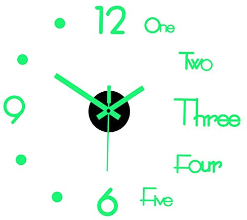Milageto Neuheit 3D Leuchtende Wanduhr Aufkleber, DIY Minimalistisch, Küche Wanddekoration, Home Office, Wohnzimmer Badezimmer Glow in The Dark 40cm
