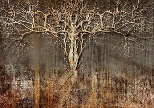 decomonkey Fototapete Abstrakt Baum 300x210 cm Tapete Fototapeten Vlies Tapeten Vliestapete Wandtapete moderne Wand Wandbild Schlafzimmer Wohnzimmer Beton Braun