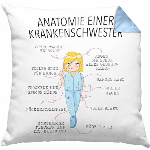 Anatomie Krankenschwester Kissen mit Füllung 40x40 Geschenk Lustige Geschenkidee Beste Krankenschwester Krankenhaus Ausbildung (Blau)