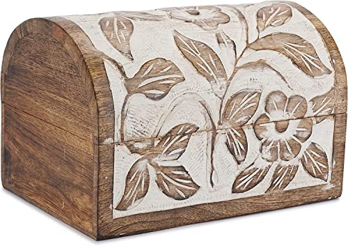 Ajuny Handcrafted Dekorative hölzerne Schmuckkästchen Blume Blatt Design verwendet Schatztruhe Schmuck Aufbewahrungsboxen Veranstalter Trinket Andenken Halter Watch Box, ideal für Geschenke - 9x6 Zoll