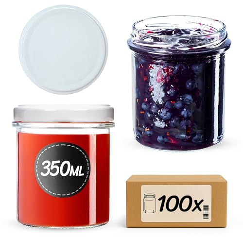 KADAX 100er Set Marmeladengläser 350ml TO82, Einmachgläser Vorratsgläser Mason Jar mit Schraubdeckel, Luftdichte Schraubgläser, Honig & Konfitüre