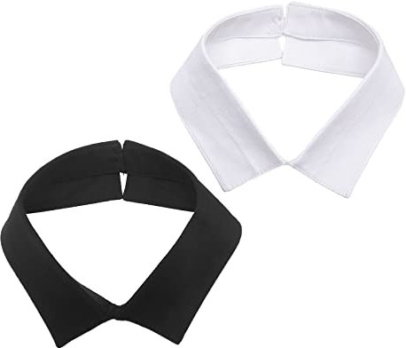 TSHAOUN 2 Pièces Col Femme, Faux Demi Chemise Chemisier Col de Chemise Amovible, Faux Col Amovible de Chemisier, Faux Cols Détachables, Accessoires de vêtements, Noir et Blanc