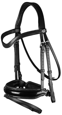 Dy'on Trense Working Collection Kombiniertes Reithalfter mit breitem Nasenriemen Lack - Pony - Schwarz-Schwarz