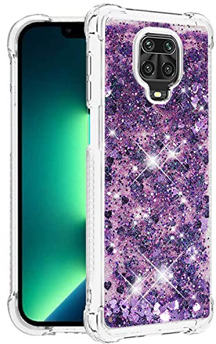 Yarxiawin Custodia per Redmi Note 9 Pro Silicone Sottile Rosa, Effetto Glitter per Xiaomi Redmi Note 9 Pro Cover Trasparente Brillante Antiurto Case Bumper Rigida (Viola)