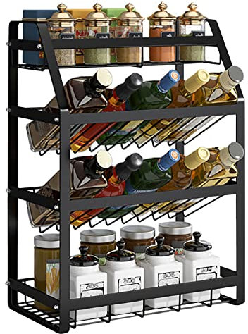 YRHome 4-Etagen Gewürzregal Stehend aus Edelstahl Organizer Gewurzregalsystem Küche Gewürzhalter Gewürzaufbewahrung 45° geneigte vom Küchenregal für Gewürzflaschen Gläser Ölflaschen 53x35x20cm