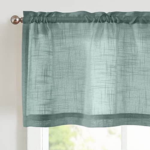 TOPICK Sheer Scheibengardine Blaugrau Voile Bistrogardine 2er Set Transparent Gardine Gaze Schals Fensterschal Kurzstore Klein Fenster für Küche Wohnzimmer Landhaus 2 Stück 130B x 40H(cm)