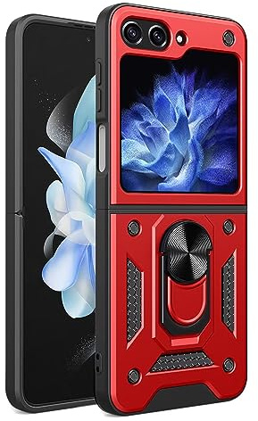 RankOne Mobile Phone Case Suitable for Samsung Galaxy Z Flip5 / Samsung Galaxy Flip 5 2023 (6.7 Inches) PC Ring Armor Push Window Anti Drop Mobile Phone Case - Red