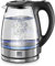 Taylor & Brown Cordless Electric Kettle Glass, Fast Boil Quiet, 2200W 1.7L with Blue LED, Stainless Steel, Boil-Dry Protection, Black, BPA Free