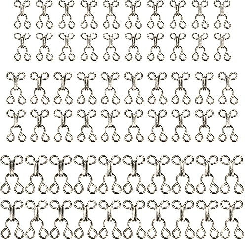YUNYAN BH Haken 60 stück Metall Unterwäsche Haken Nähen Haken und Augen Verschluss nähzubehör für BH und Kleidung 3 Größen (Silber)