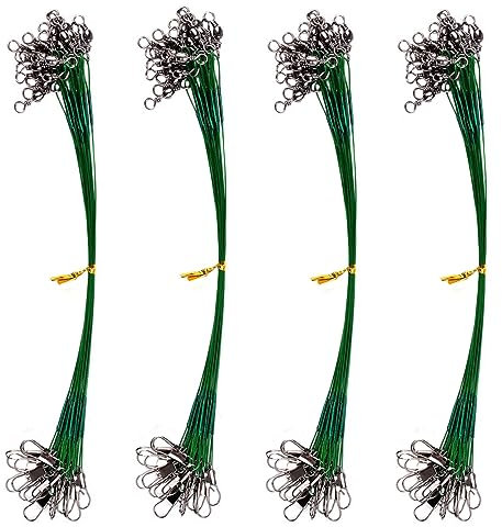 100 fili da pesca, 13,6 kg, in acciaio, con girelle e bottoni a pressione per luccio, linea principale nascosta per prevenire morsi di pesce, 15/20/25/30 cm (verde)