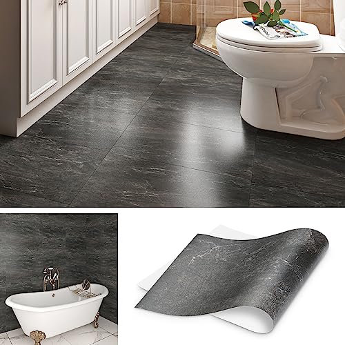 Livelynine Paraschizzi Cucina Adesivo Muro Antracite Nero 16 Piastrelle Adesive Bagno Effetto Marmo Parete 60x30cm Mattonelle Adesive Cucina Grigio Antracite Pavimento PVC Adesivo Rotolo Soggiorno