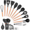 Helterfolg 29 Pièces Kit Ustensiles de Cuisine, Set de Couverts de Cuisine, Poignée en Bois, Résistant à la Chaleur, Sains et Antiadhésifs, Passent au Lave-Vaisselle, Sans BPA (Noir)