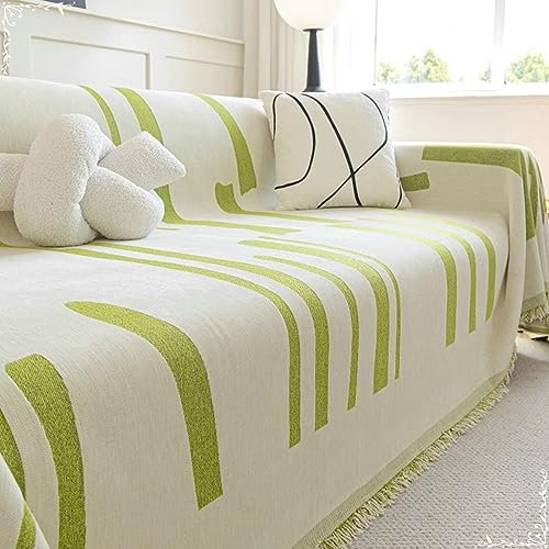Gualiy Bezug Sofa 180x300cm, mit Streifendesign Couch Überzug 3 Sitzer Sofaüberwurf Antirutsch Grün Sofabezug für Wohnlandschaft