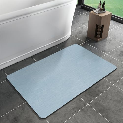 Mecko Bath Mat Rug, Rubber Non-Slip Quick Dry Absorbent Thin Bathroom Rugs Fit Under Door Bathroom Floor Mats-Shower Rug for in Front of Bathtub, Room Floor, Shower Room(Light Blue,20x32)