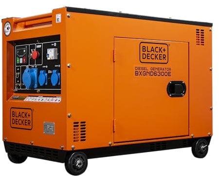 BLACK+DECKER - Generador eléctrico diésel insonorizado y monofásico, con potencia máxima 6300W - para emergencias, apoyo solar o caída de red.BXGND6300E