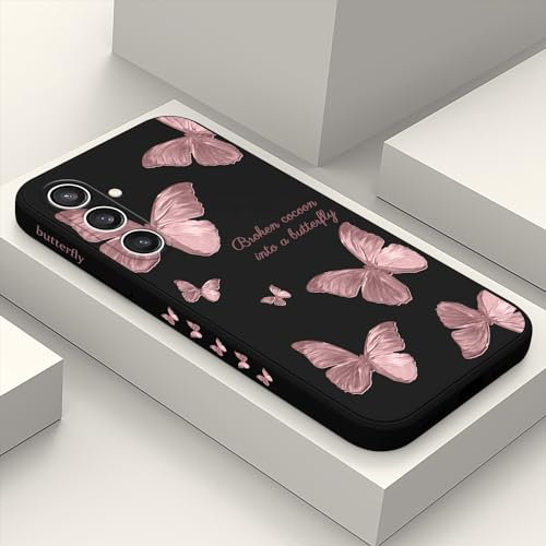 LEECG für Samsung S24 Plus Hülle, für Galaxy S24 Plus Handyhülle Blume Muster Design Drop Schutz Weiche Ultradünne Kratzer Resistent Mikrofaser Innenfutter S24 Plus Cover-Schmetterling Schwarz