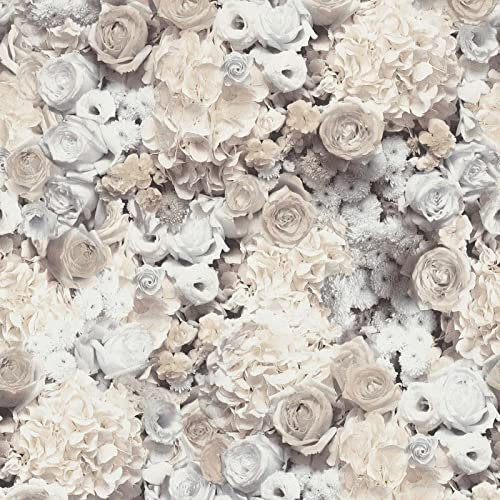 BRICOFLOR Papier peint anglais rose & beige crème Tapisserie pour salon motif fleurie intissé Papier peint motif fleurs rose pour salon vintage